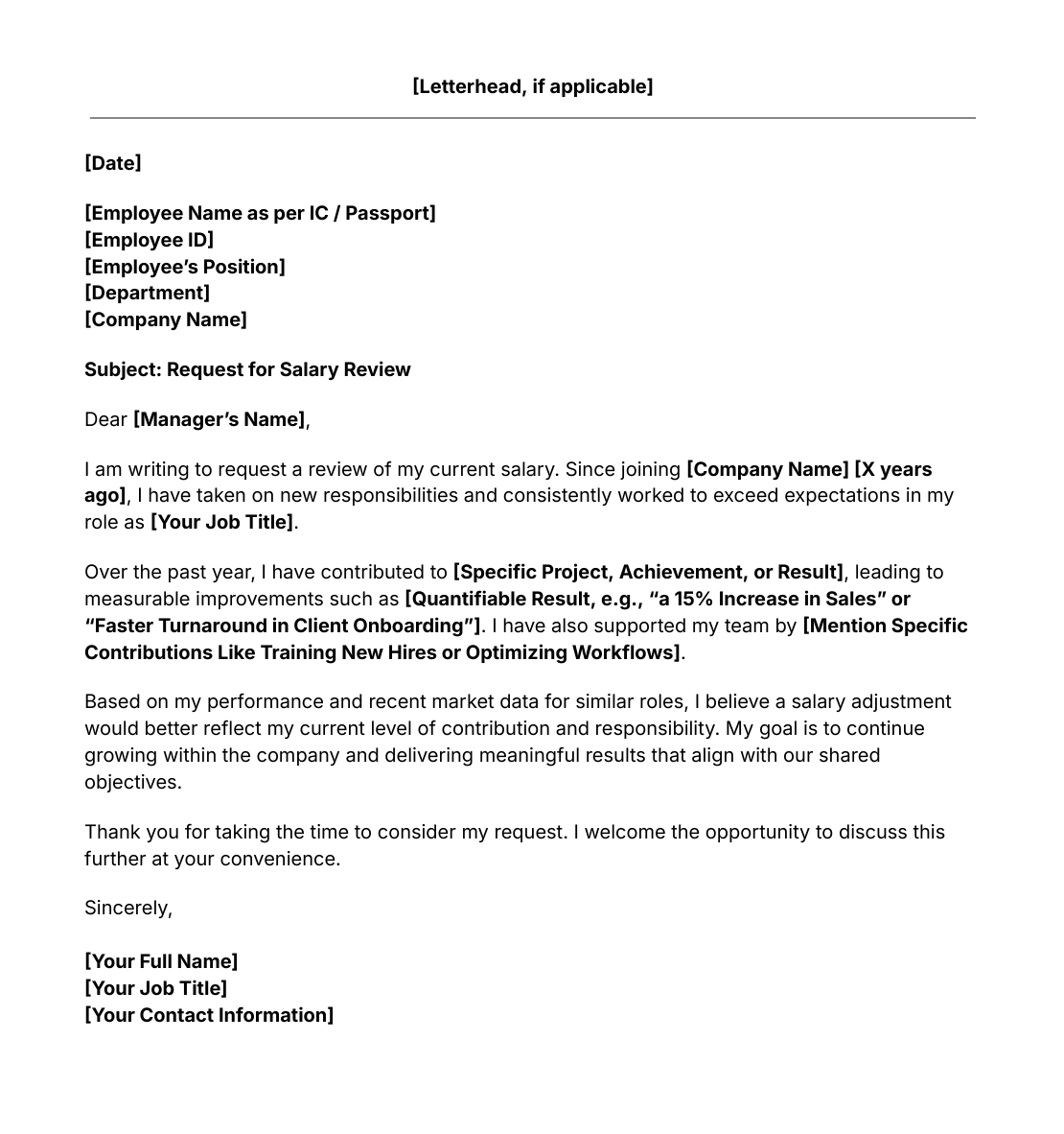salary increase request letter template