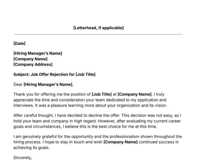 job offer rejection letter template thumbnail