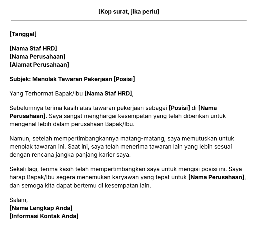 Cara menolak tawaran kerja lewat surat