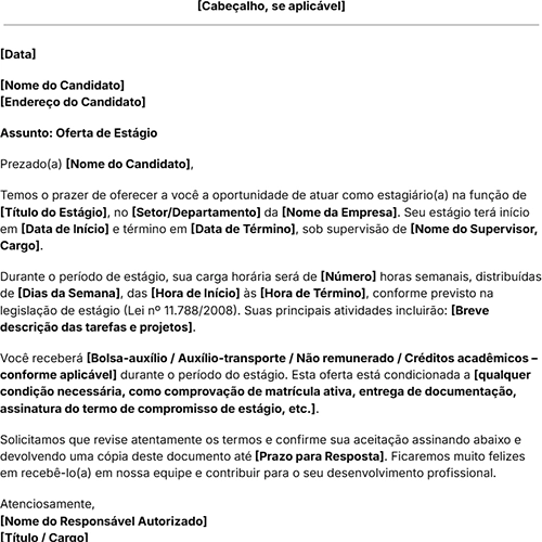 ícone do modelo de carta de oferta de estágio