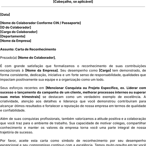 carta de reconhecimento profissional