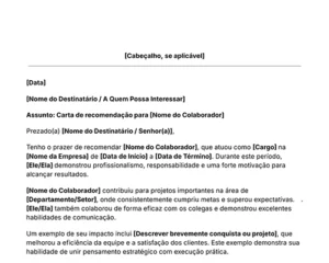 modelo de carta de recomendação profissional