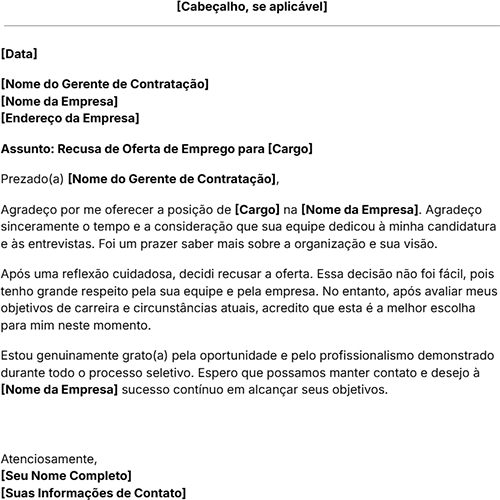 ícone do modelo de carta de recusa de oferta de emprego