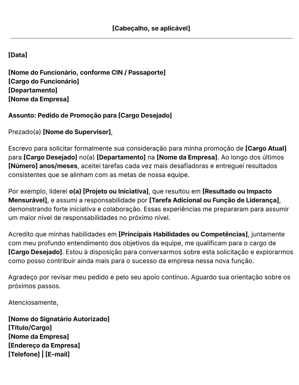 carta de pedido de promoção