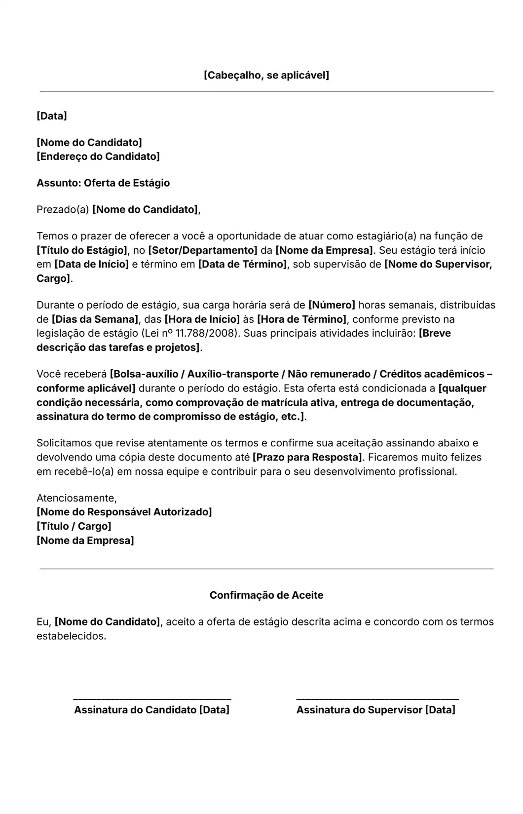  modelo de carta de oferta de estágio