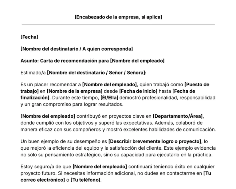 portada Plantilla de carta de recomendación