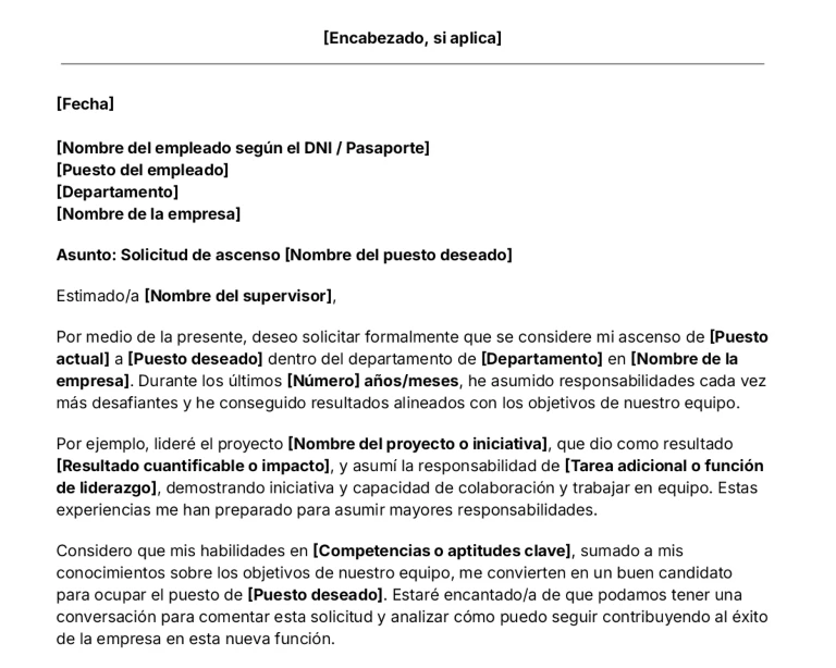 portada Plantilla de carta de solicitud de ascenso
