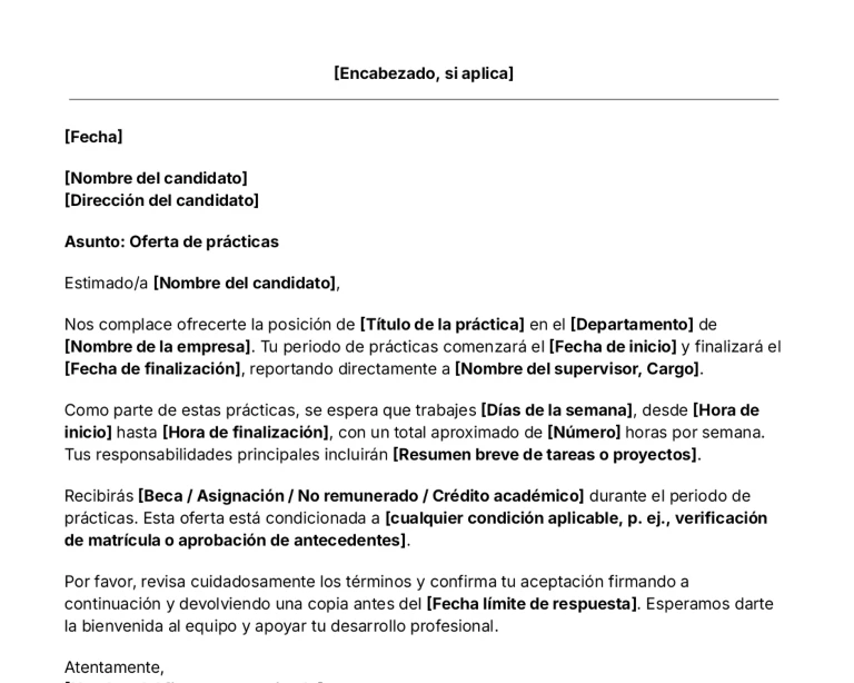 portada Plantilla de oferta de trabajo en prácticas
