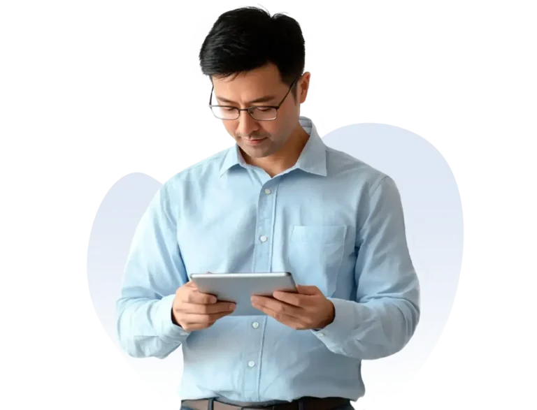 Ilustrasi konsultan menggunakan tablet