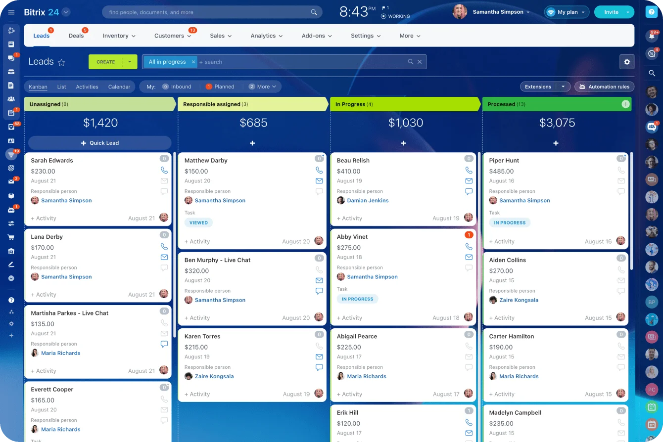 CRM feature overview for Bitrix24