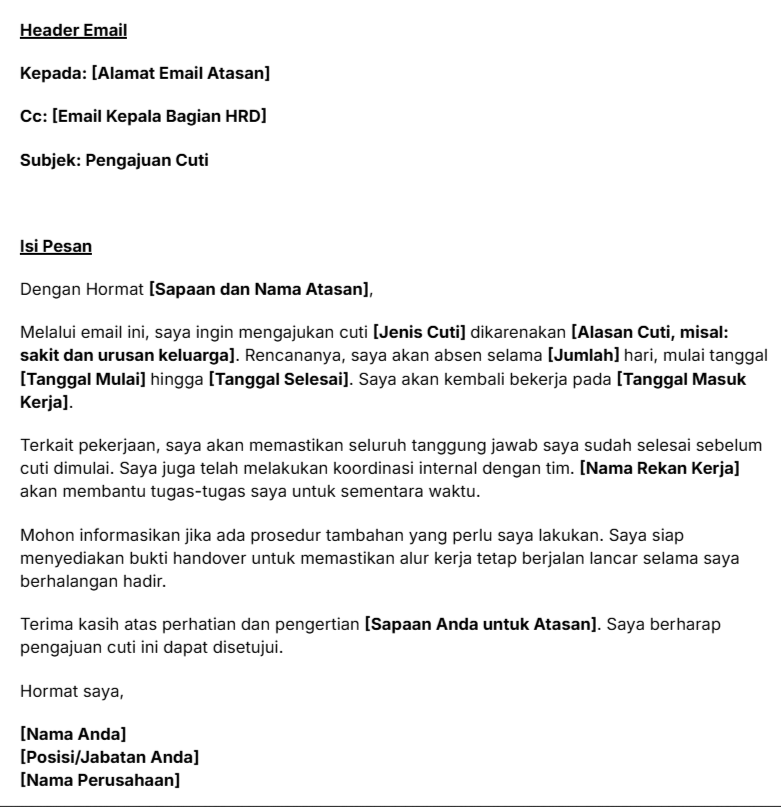 Template email pengajuan cuti