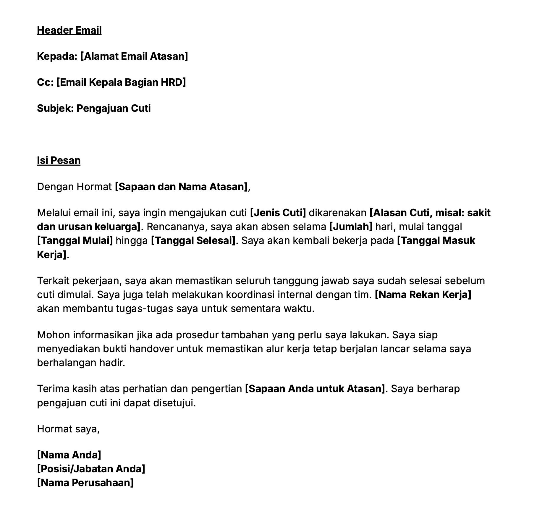 Contoh email pengajuan cuti