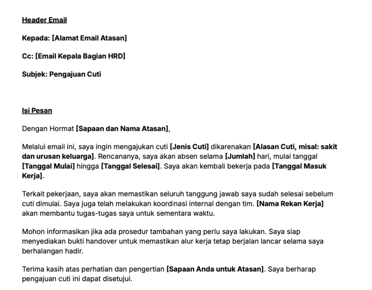 Contoh isi email pengajuan cuti
