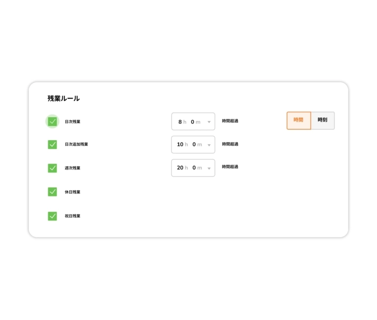 残業ルールを設定し、残業時間を自動で集計できるアプリ