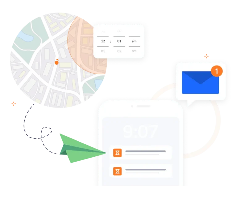 ilustrasi fitur pengingat berbasis lokasi dari sistem absensi jibble