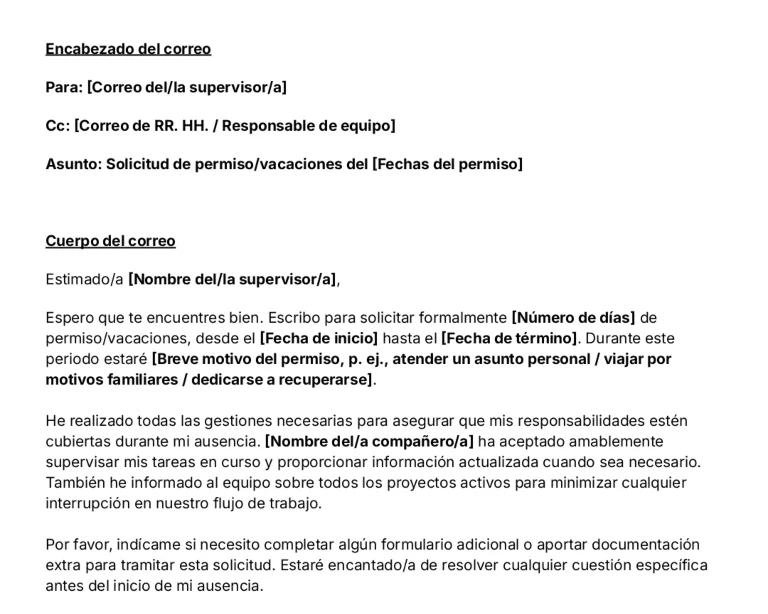 portada Plantilla de correo para solicitar vacaciones o permiso