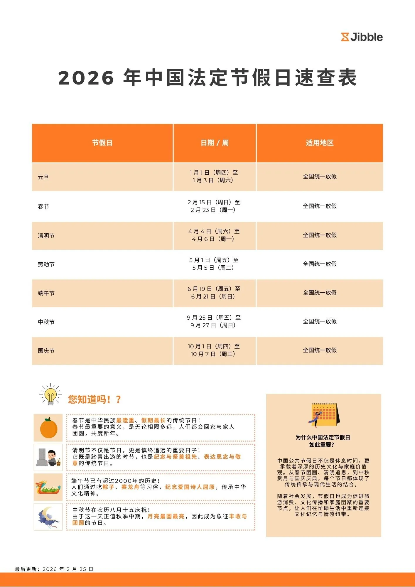 吉贝儿 2026 年中国法定节假日免费海报