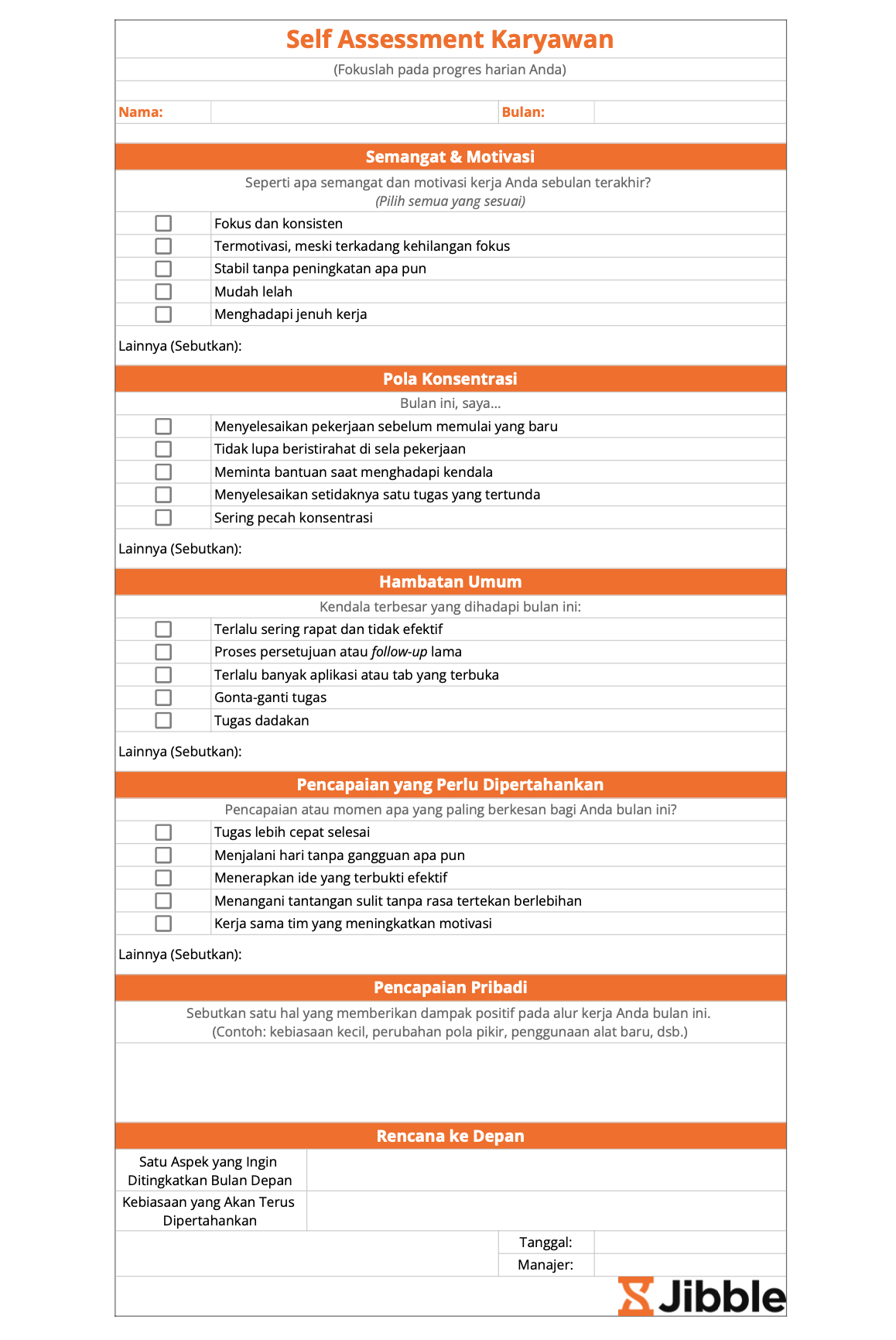 Contoh penilaian diri (self assessment) karyawan