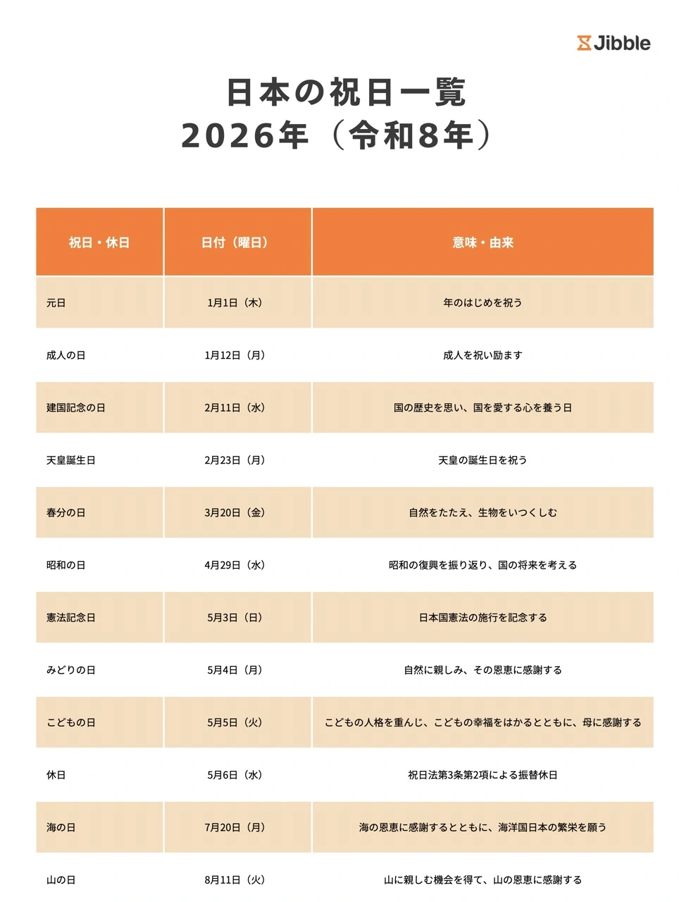 2026年日本の祝日一覧無料ダウンロード