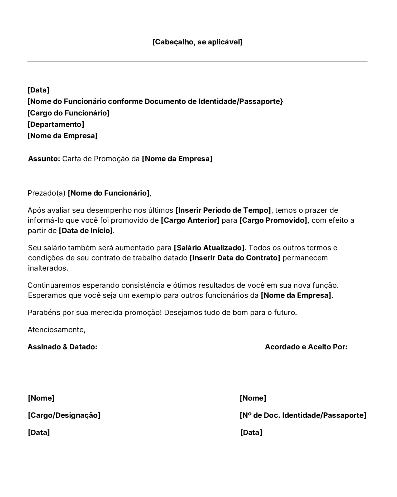 Modelo de carta de promoção de cargo grátis