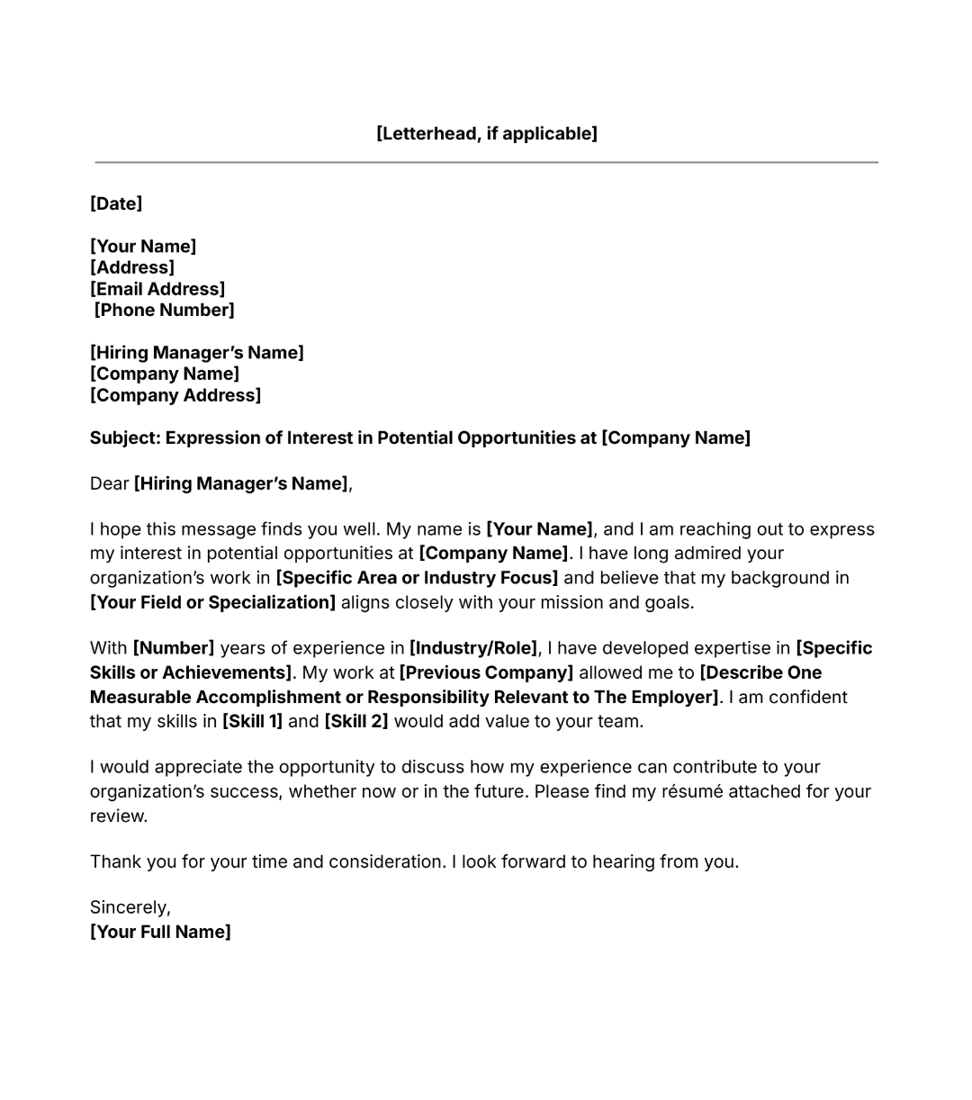 cold cover letter template