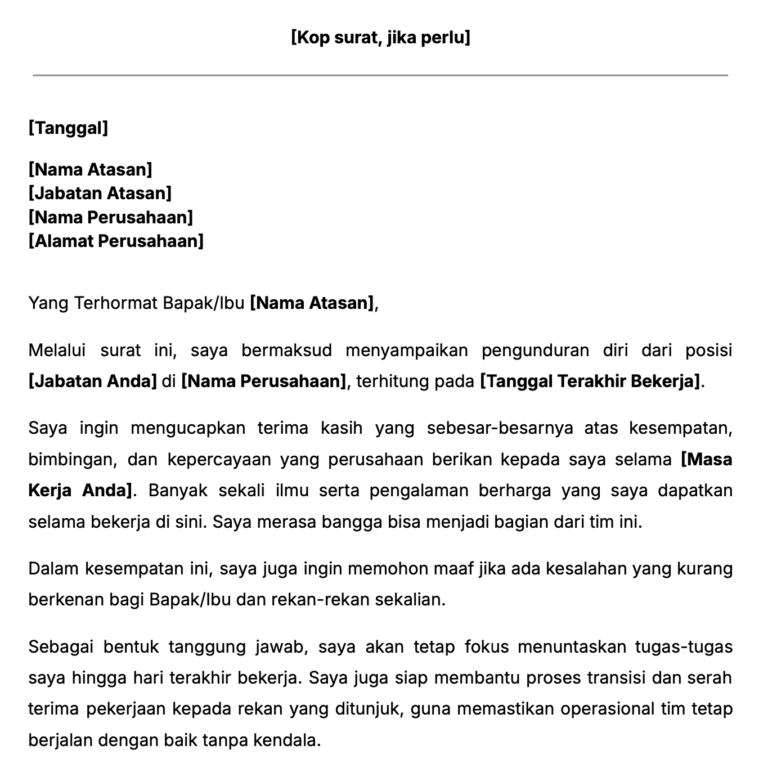 Contoh surat pengajuan resign