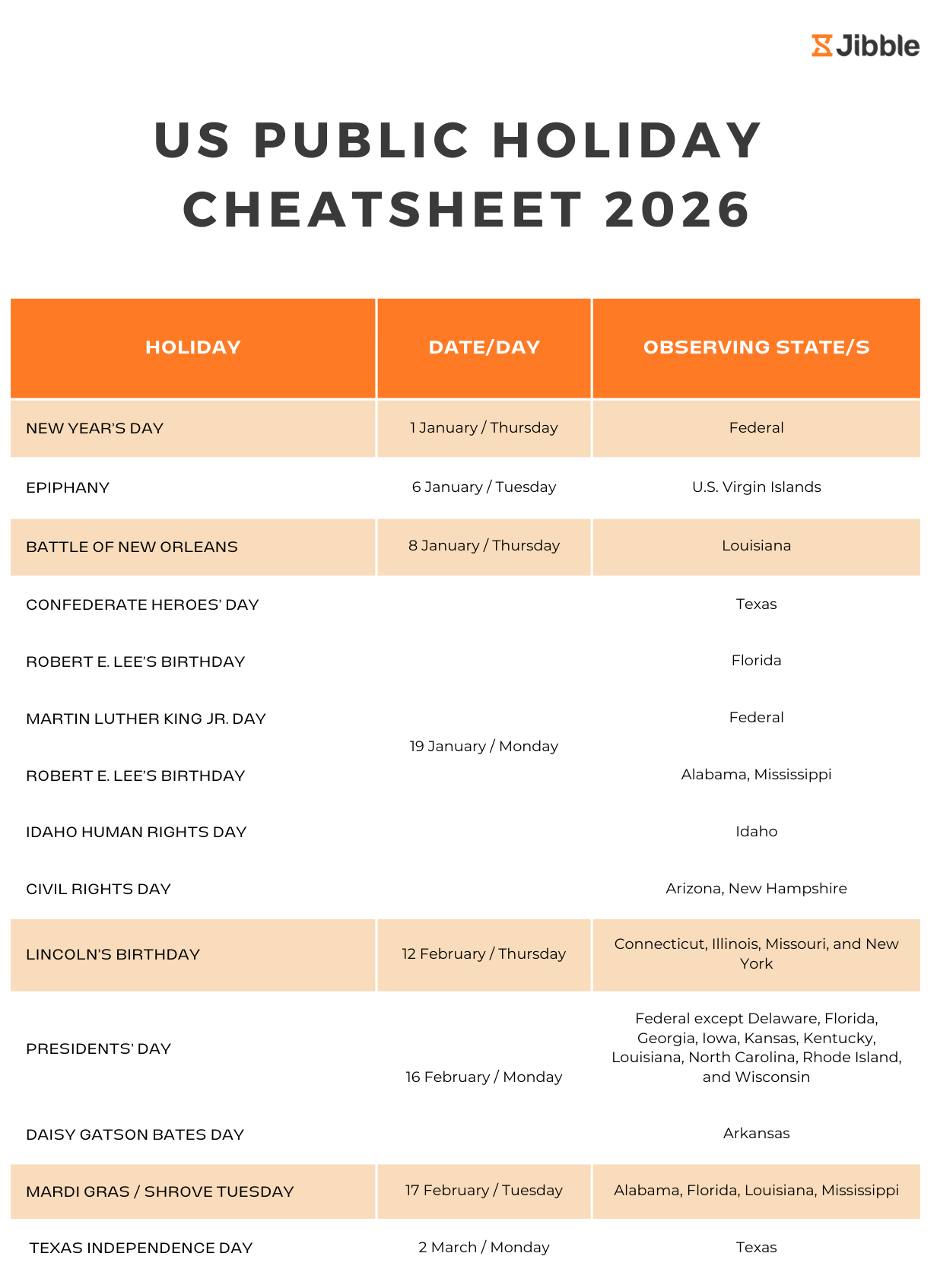 US public holiday poster for 2026