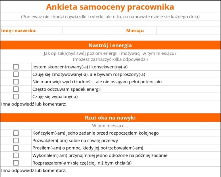 Ankieta samooceny pracownika.