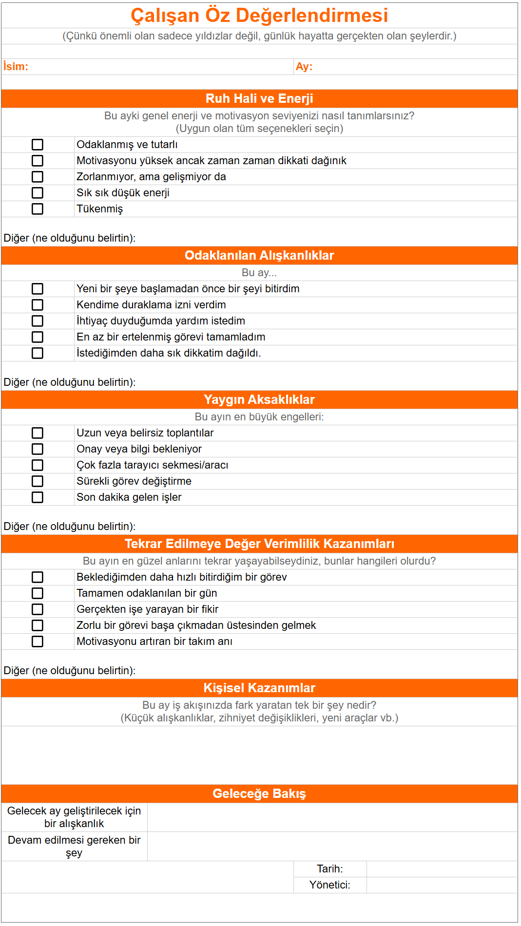 Jibble'ın ücretsiz çalışan öz değerlendirme şablonu