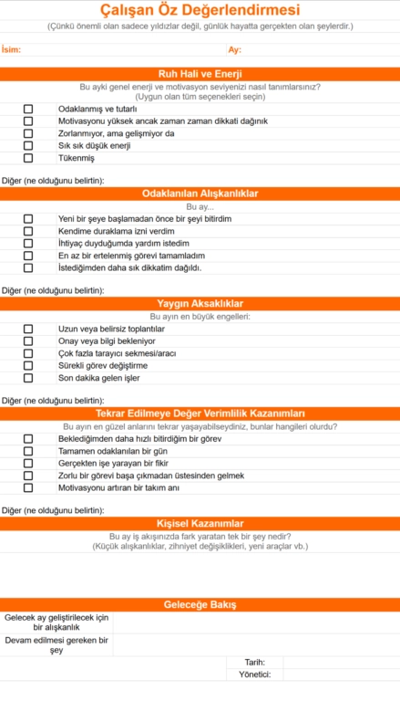 Jibble'ın ücretsiz çalışan öz değerlendirme şablonu