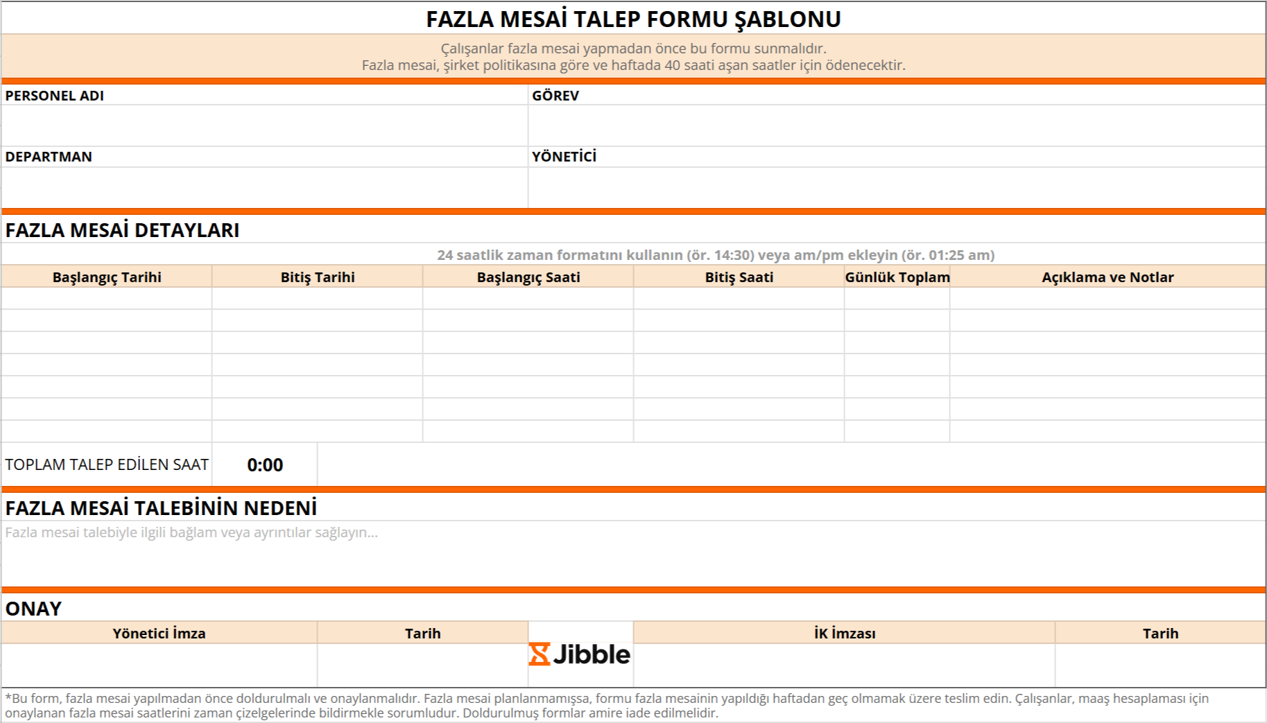 Jibble fazla mesai talep formu şablonu