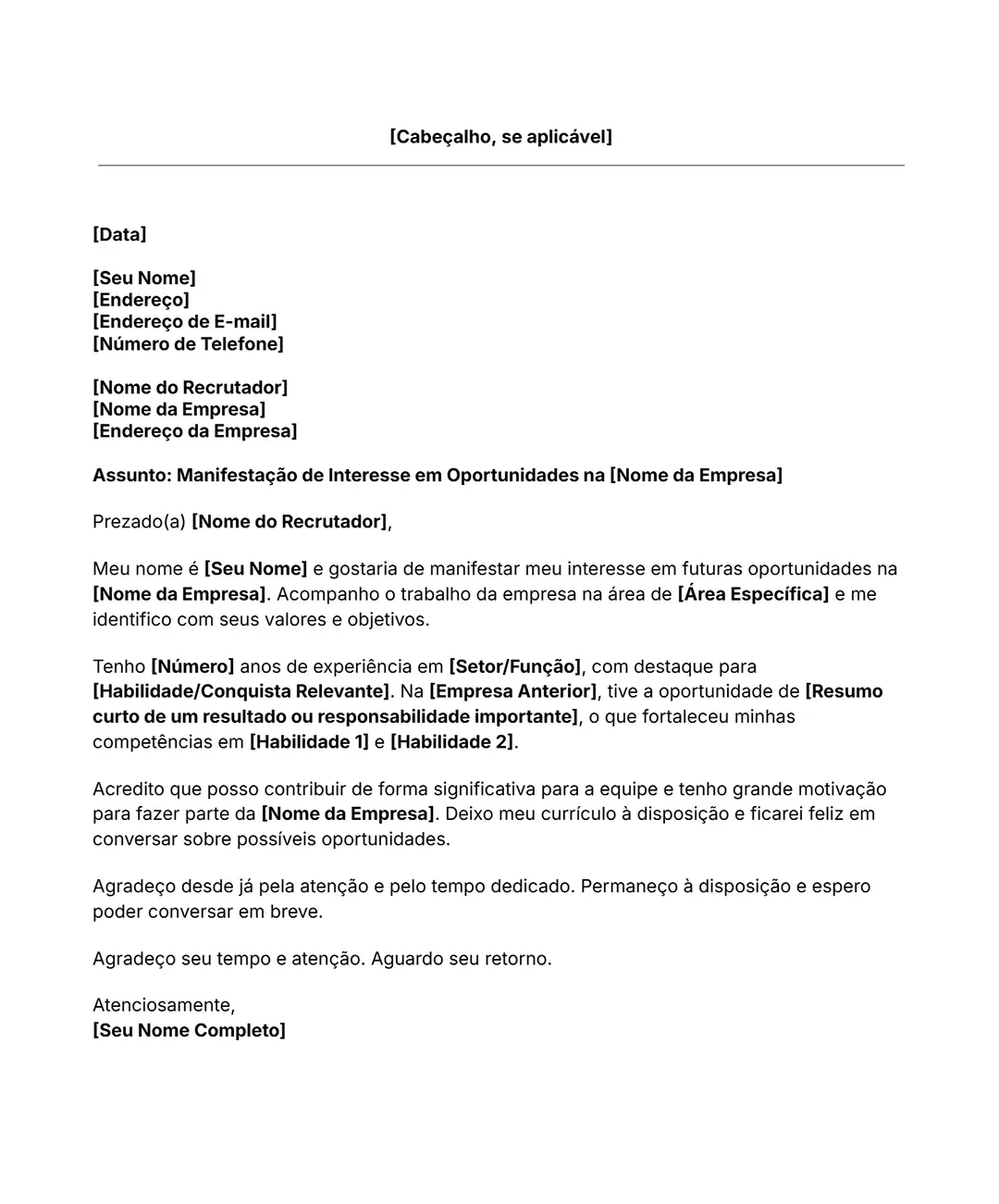 modelo de carta de motivação