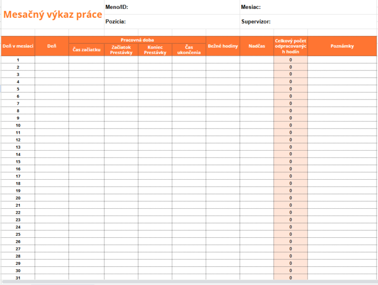Šablóna mesačného výkazu práce od Jibble zadarmo