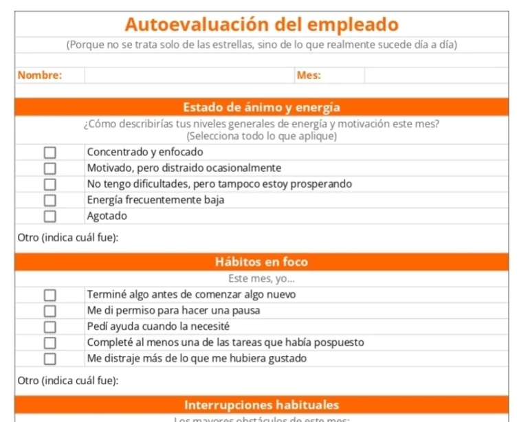 portada Plantilla de autoevaluación del empleado