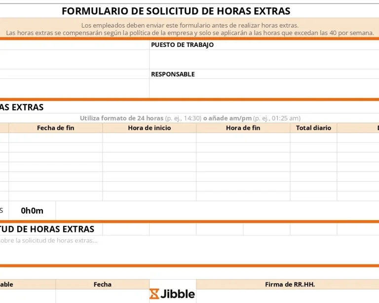 portada Plantilla de formulario de solicitud de horas extras