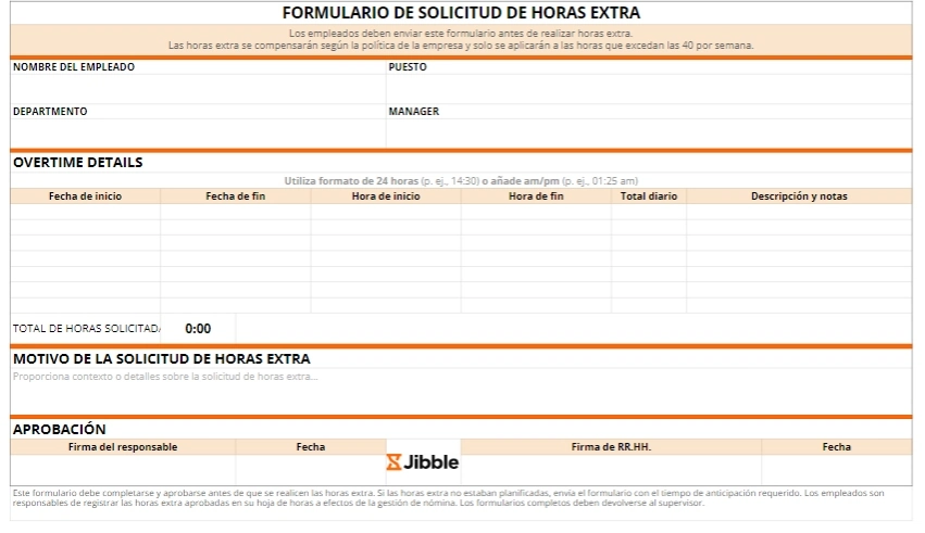 solicitud de horas extra formulario plantilla gratis