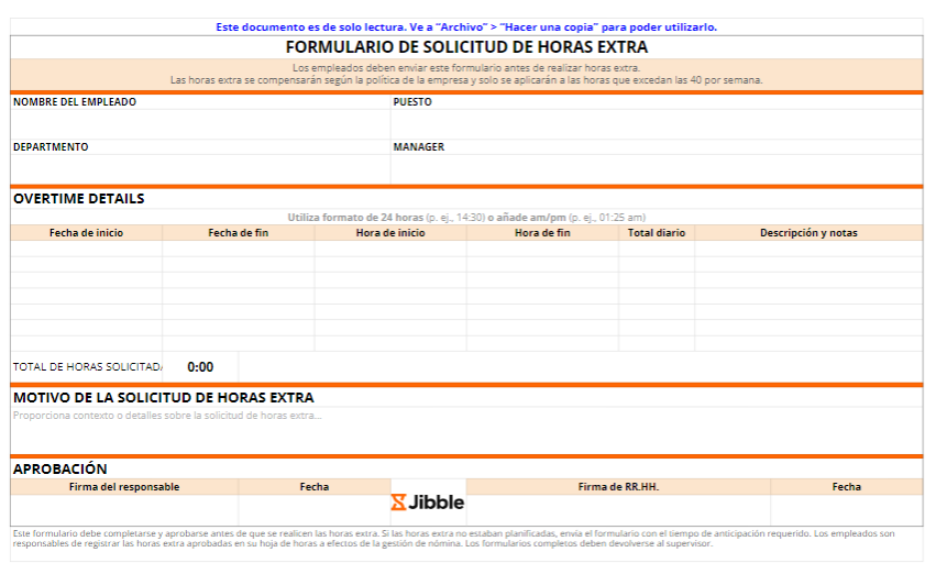 solictud de horas extra formulario plantilla gratis