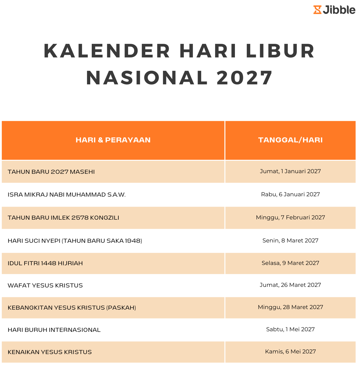 Kalender hari libur nasional 2027