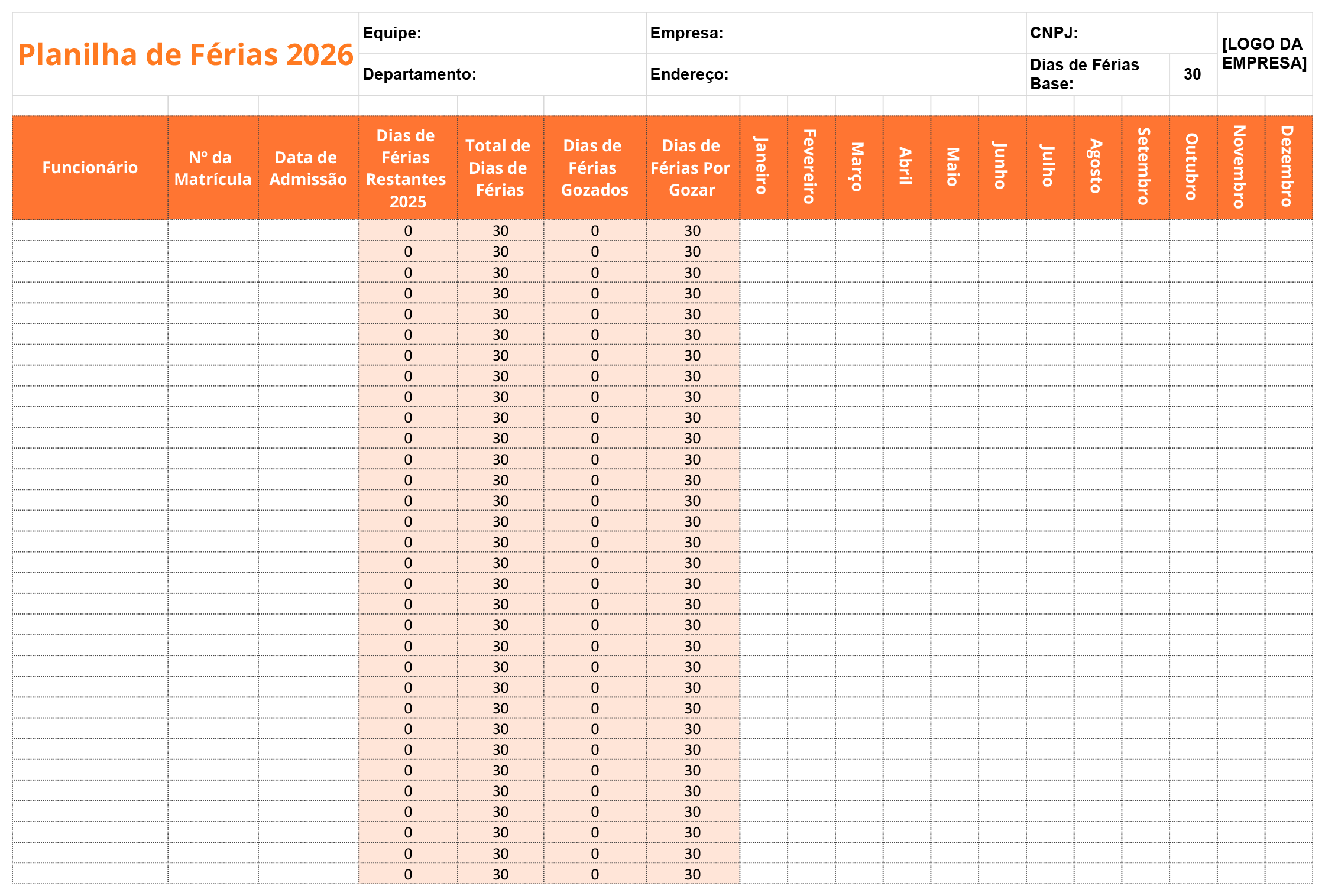 Planilha de Controle de Férias