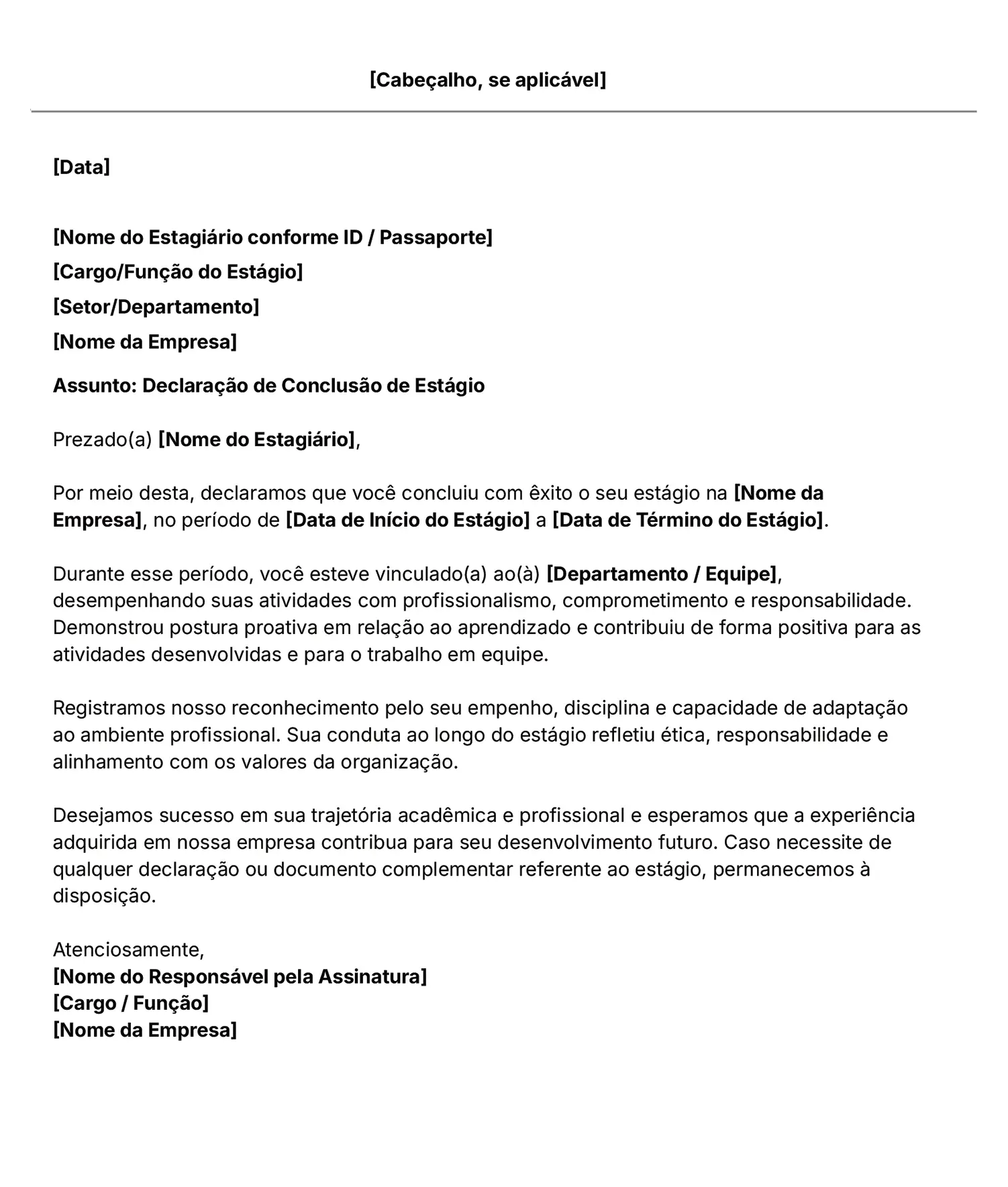 declaração de conclusão de estágio