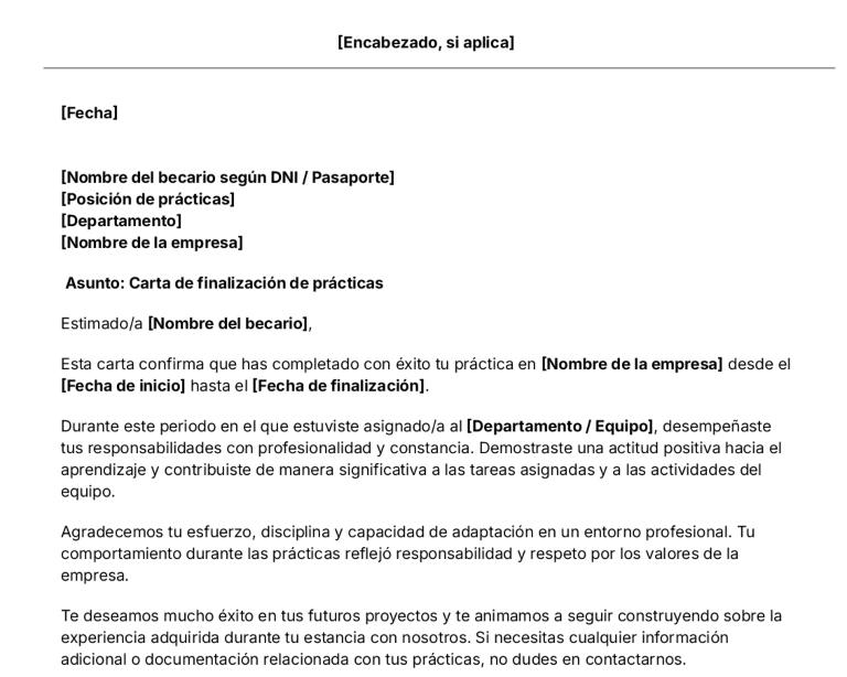 portada Plantilla de carta de finalización de prácticas