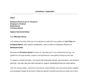 header for retirement letter template