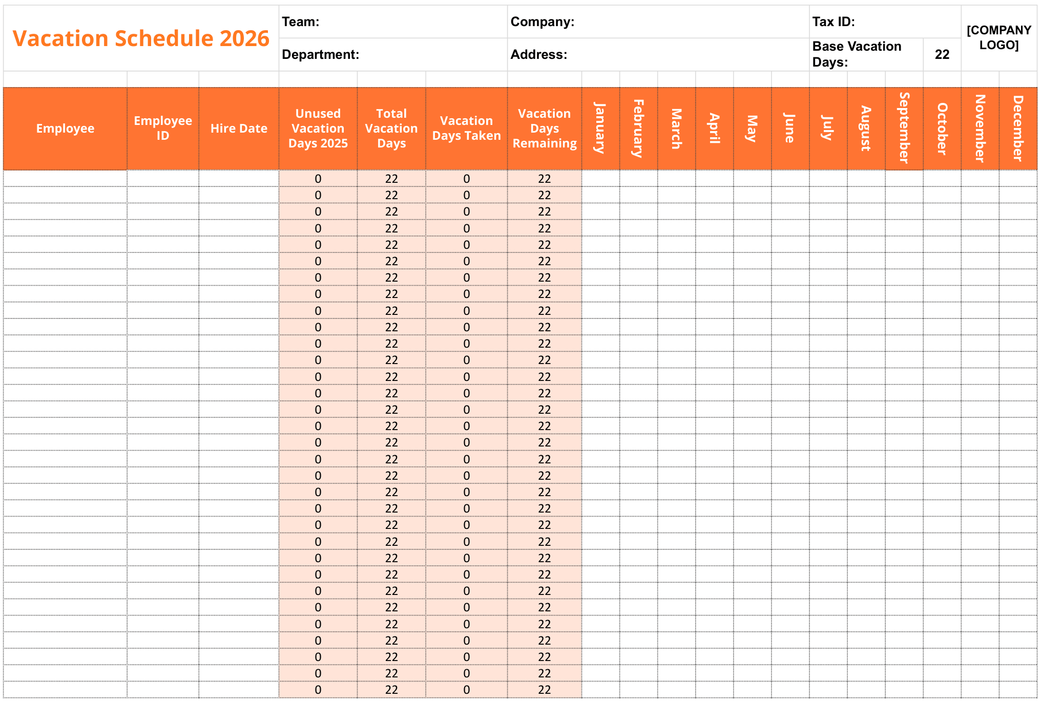 vacation schedule template