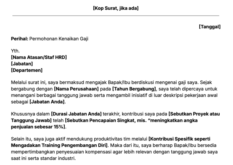 Contoh isi surat permohonan kenaikan gaji