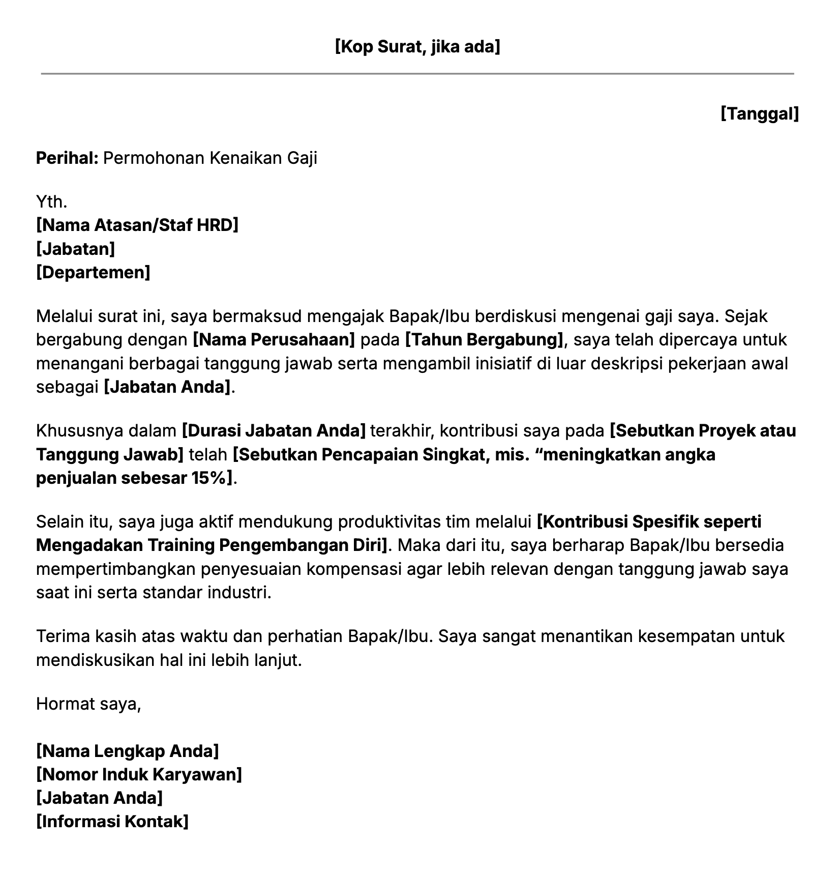 Contoh cara mengajukan kenaikan gaji lewat surat