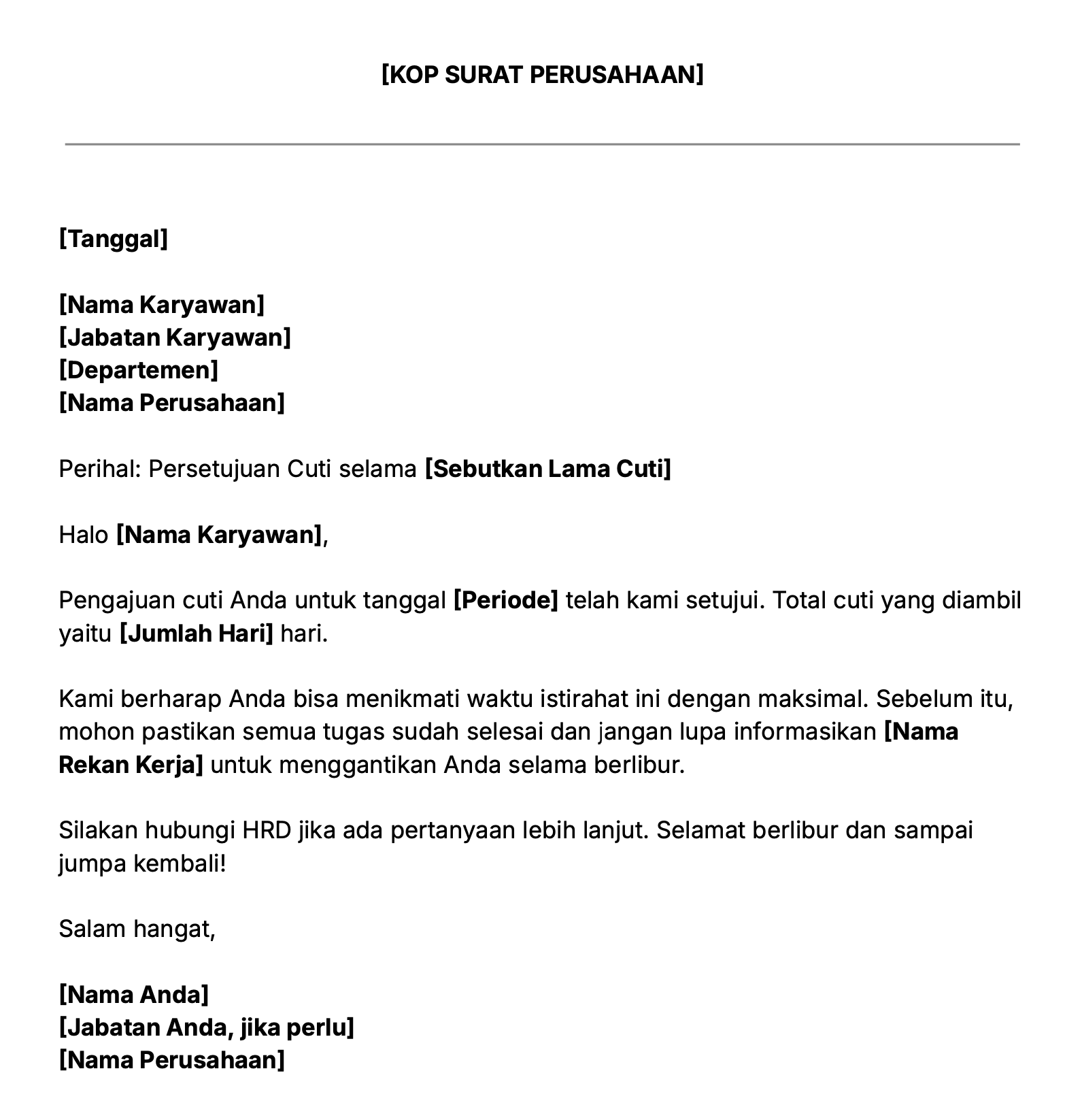 Contoh surat persetujuan cuti