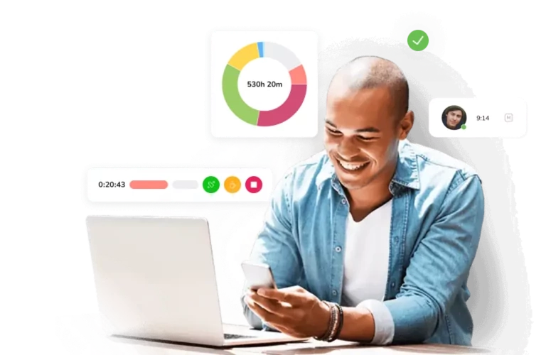 Homme suivant son temps de travail sur ordinateur