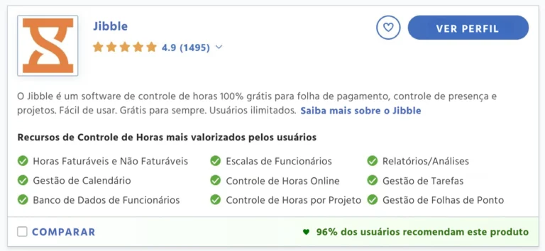 O Jibble classificado como o software de controle de horas mais recomendado no Capterra em 2025