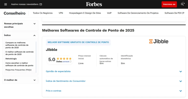 O Jibble no primeiro lugar de software de controle de horas na Forbes