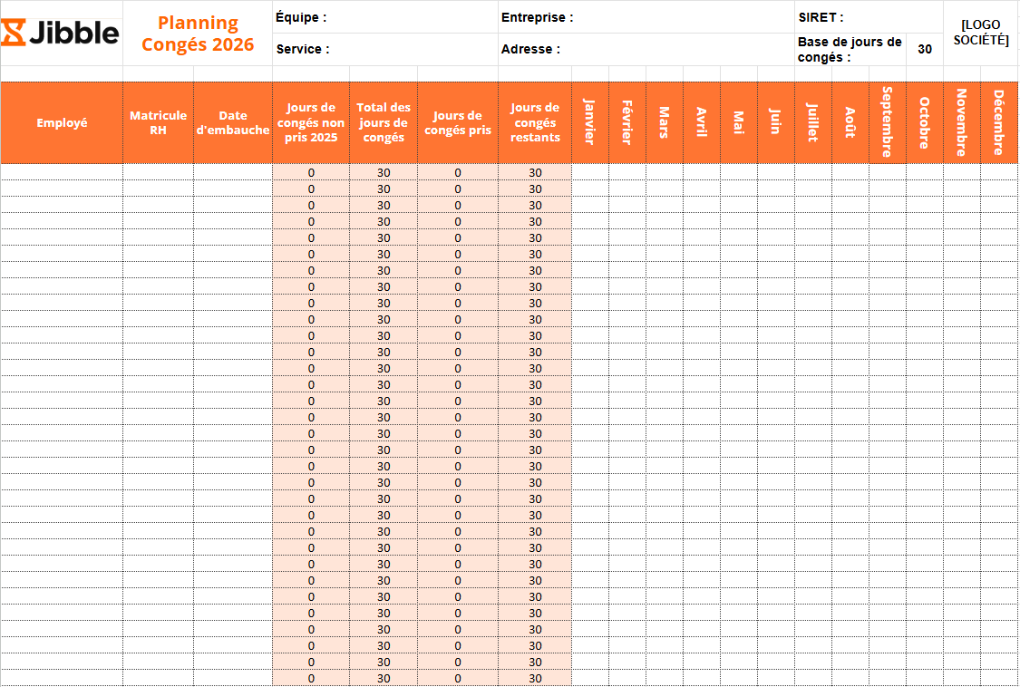 Modèle de planning de congés